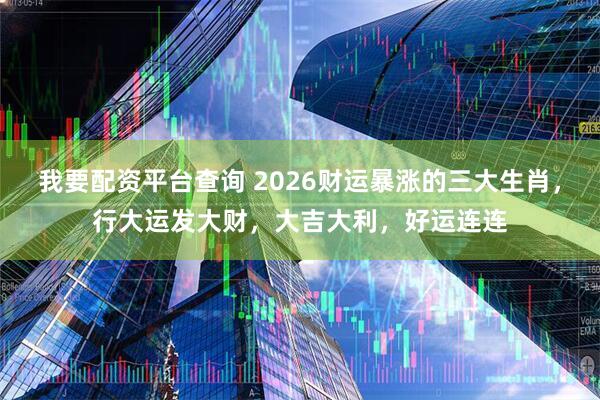 我要配资平台查询 2026财运暴涨的三大生肖，行大运发大财，大吉大利，好运连连